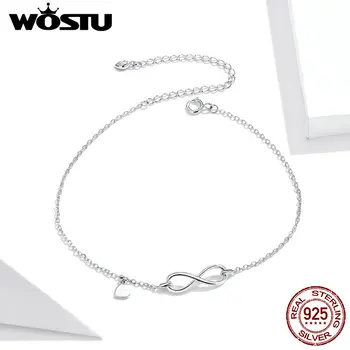 

WOSTU 925 Sterling Silver Anklet Fine Jewelry Foot Chain For Women Girl S925 Silver Infinity Symbol Anklet Chain Leg Bracelet