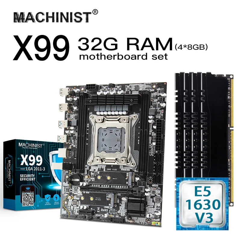 #Special Offers X99 motherboard set kit with Intel Xeon E5 1630 V3 LGA 2011-3 CPU 4*8GB（32GB） 2400MHz DDR4 ECC REG memory RAM MATX NVME M.2 SSD