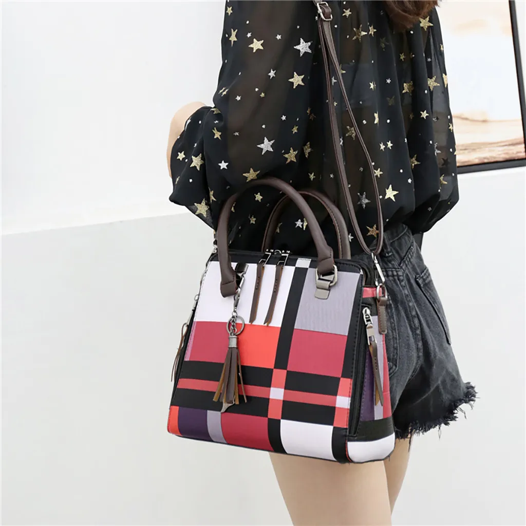 Роскошные сумки, клетчатые женские сумки, дизайнерские сумочки с кисточкой, Набор сумок из 4 вещей, композитный клатч, женская сумка