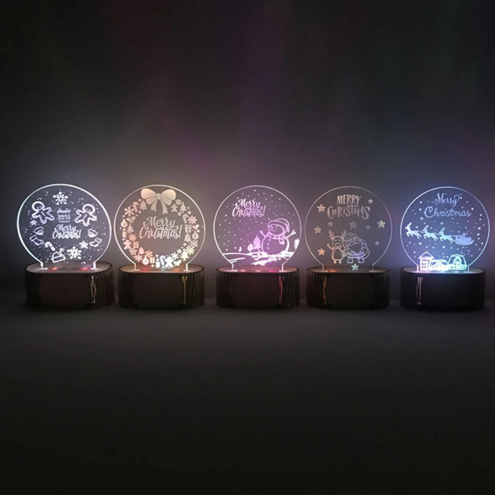 Creative DIY Christmas Night Lights Christmas Colorful Night Lights Wooden Christmas Decorations Festive Party