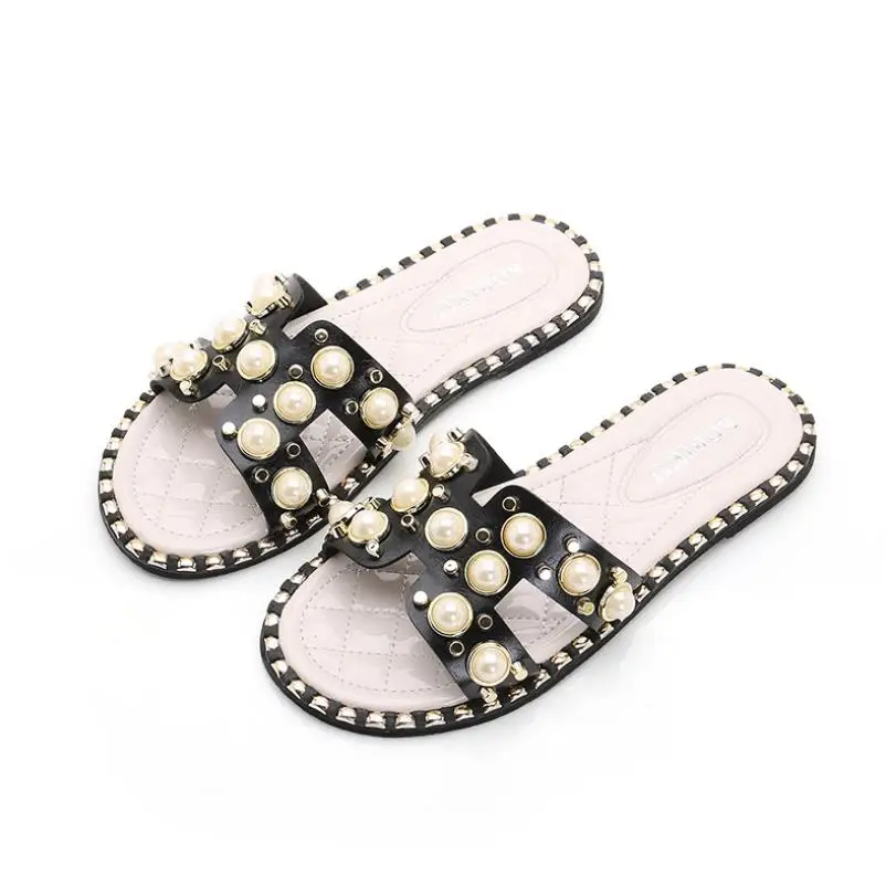 

Children's Slippers Girls New Fashion Princess Beach Shoes Female Non-slip Parent-child Kids Sandals Women Beading Flip Flop