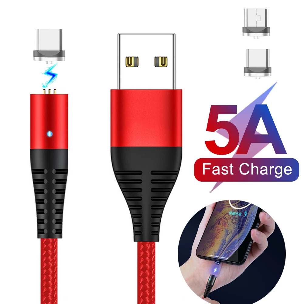 5А Магнитный кабель для быстрой зарядки синхронизации данных type C Micro USB Android шнур