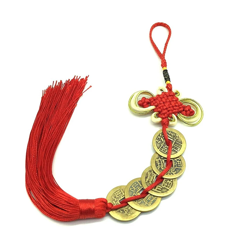 Handmade Chinese Knot Copper Coins Feng Shui Ornament Ancient Luck Health Wealth Mascot for Home Office Car Decoration