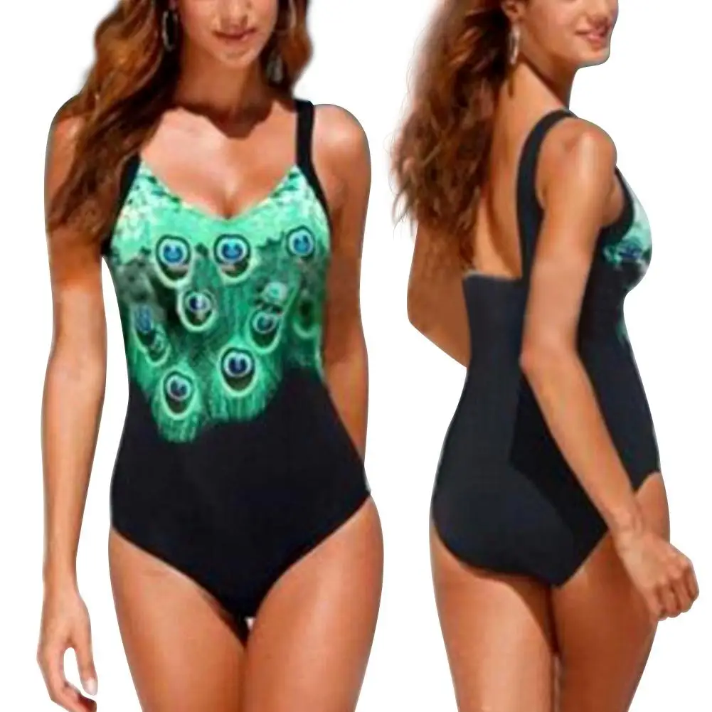 Женский слитный купальник размера плюс с принтом павлина тонкий Монокини на