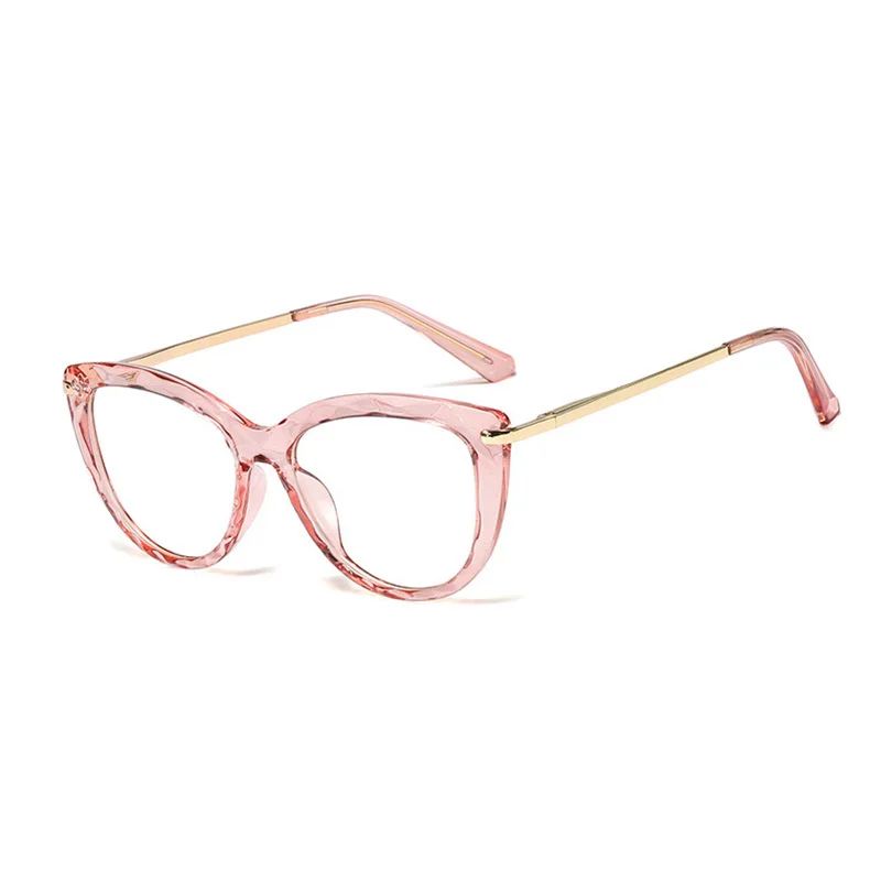 SHAUNA ретро классические женские металлические весенние очки кошачьи глаза оправа кристальная прозрачная оправа модные женские очки для близорукости - Цвет оправы: Pink clear