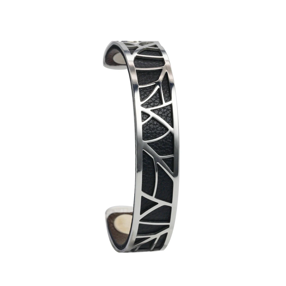 Cremo 2023 Leaf Cuff Bangles Reversible Leather Band Stianless Steel Jewelry Argent Bracelets for Mother's Day Gift 2023 2