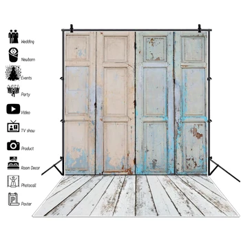 

Laeacco Old Wooden Board Fade Door Floor Baby Food Cake Pet Portrait Photo Backdrop Photography Background Photocall