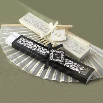 

50pcs/lot Personalized Bride & Groom's Name & Date Silk Wedding Folding Hand Fan with Organza Gift Bags / Box Customized Print