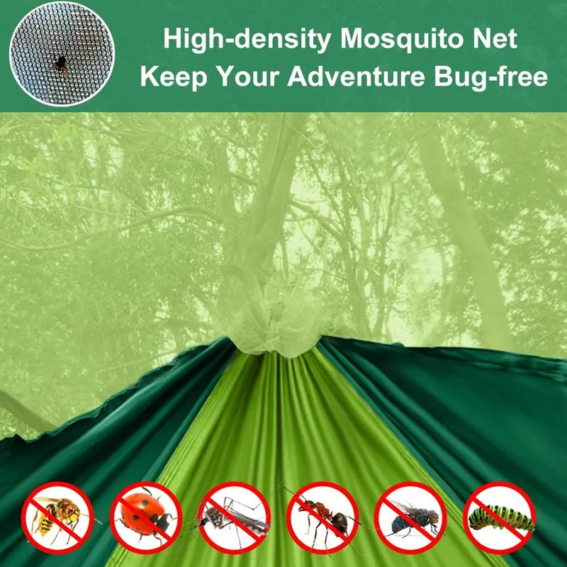 Portable Nylon Camping Hammock with Mosquito Net Rainfly Tent Tree Straps,for Camping Hiking Backyard Travel Outdoor Backpacking