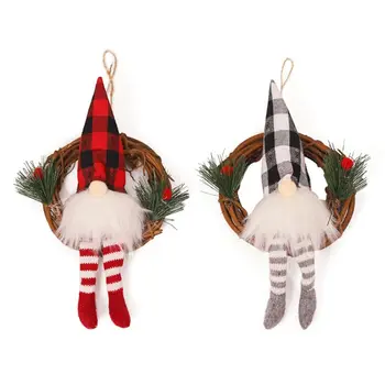 

Handmade Swedish Tomte Santa Gnome Doll Rattan Wreath Ornaments with LED Light New Year Hanging Doll Navidad Natal Xmas Gifts