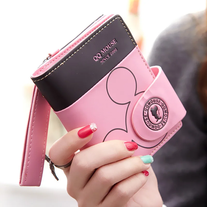 Мультяшный кошелек, женский короткий кошелек, сумка для денег на молнии, кошелек для монет с милой мышкой, маленький кошелек для девочек, держатель для карт Carteira - Цвет: QQ827- Pink