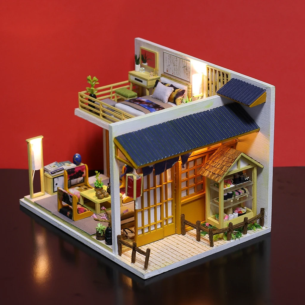 1:24 миниатюрный кукольный домик с мебели DIY 3D Кукольный дом Набор пазлов, японская Двухуровневая квартира Хоккайдо С Пылезащитным покрытием