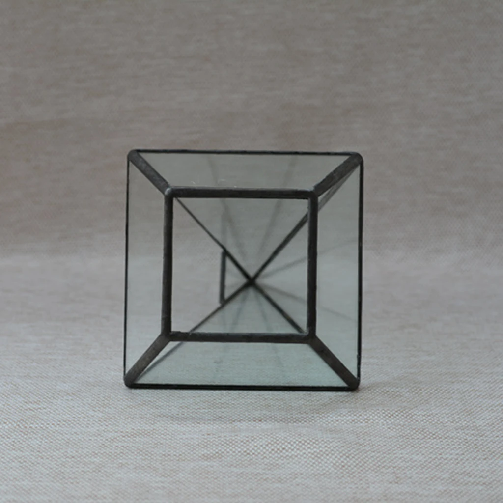 Pyramid Clear Glass Geometric Terrarium Box Succulent Planter Home Garden Art Holder Black 12 x 12 x 24cm