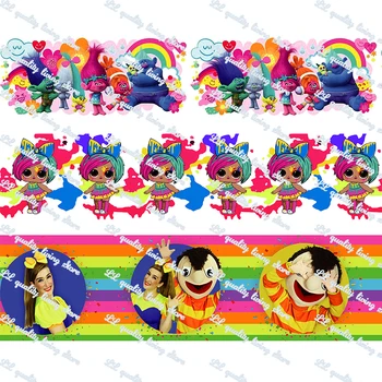

Rainbow cartoon printed grosgrain ribbon 25-75mm Gift Bow Craft Wedding Party Supplies Silk Sewing Accessories Fabric 50 yards
