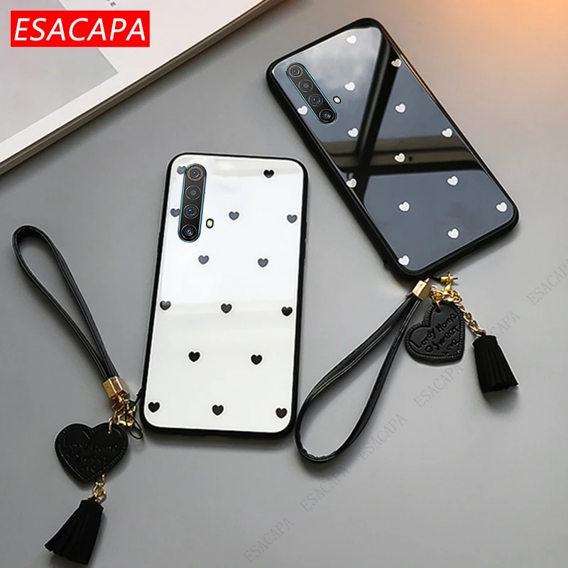 Для Oppo Realme X50 7 Pro X3 Superzoom C12 чехол для телефона Love защитный чехол из закаленного стекла для Realme 11 Pro 10 7 6 с ремешком