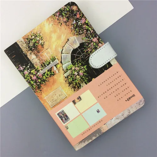 Small Fresh Hand Account 32K Color Page Magnetic Buckle Blank Notebook Coated Side Travel Account 3 Beautiful Town - Цвет: B