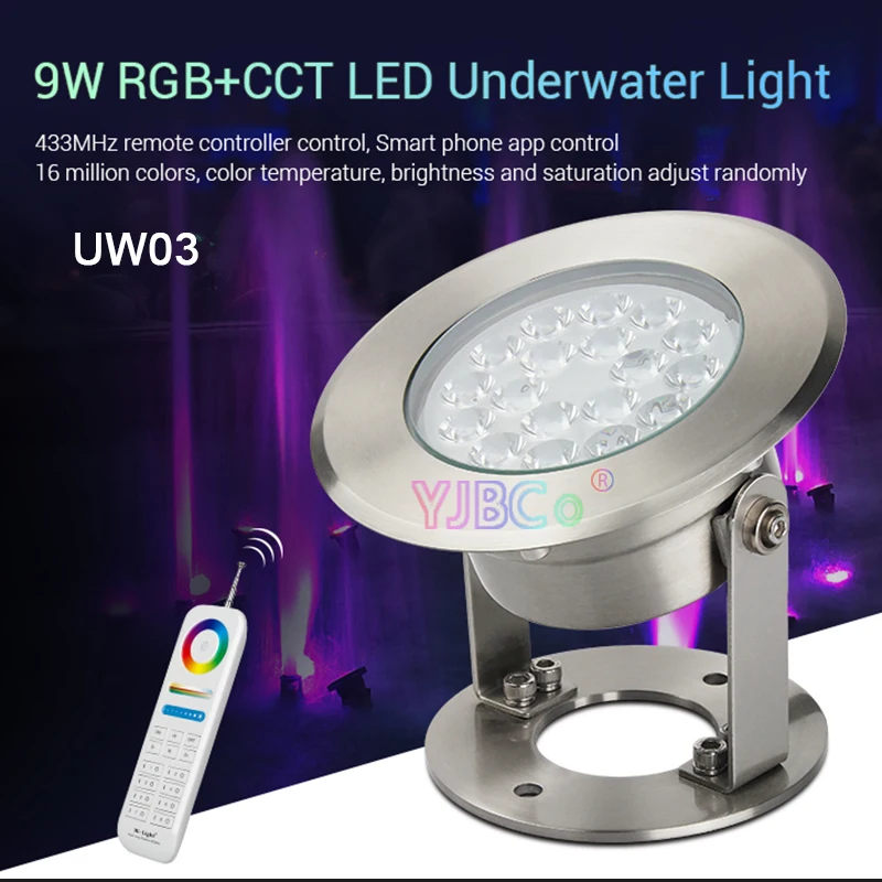 

Miboxer 9W RGB+CCT LED Underwater Light AC12V/DC12-24V Dimmable smart IP68 underwater lamp FUT086 8-Zone Remote