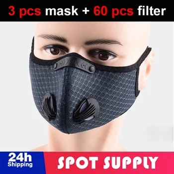 

3pcs Activate Carbon Cycling Face Mask with 60 pcs Filter PM 2.5 Anti Dust Air Pollution Bicycle MTB Bike Bicycle Sport Training