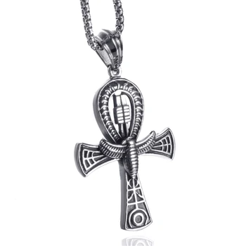 

Elfasio Egyptian Ankh Cross Pendant Necklace Stainless Steel Ancient Egyptian Symbol of Protection Chain Length 45-75cm