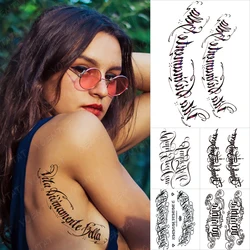 Black Word Waterproof Temporary Tattoo Sticker English Sanskrit Arabic Letter Language Totem Sexy Body Art Fake Tatto Women Men