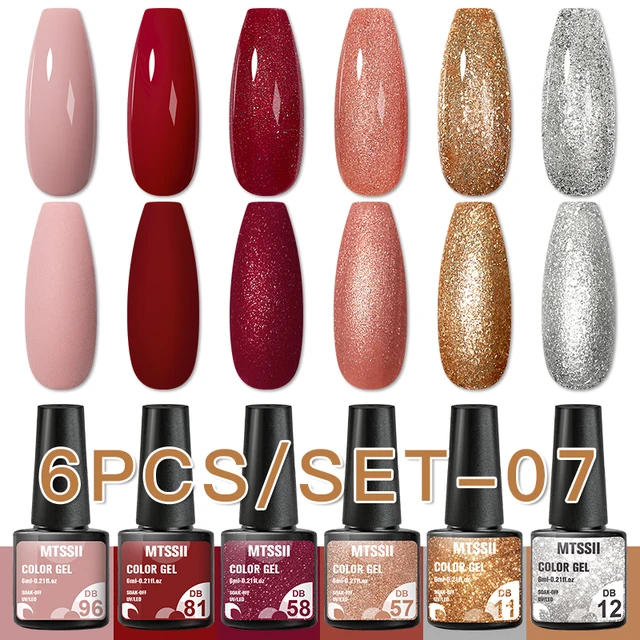 Mtssii 10Pcs/set Color Gel Nail Polish Set 100 Colors Semi Permanent UV Led Gel Varnish Soak Off Nail Lacquers Base Top Coat ZH15186 6PCS