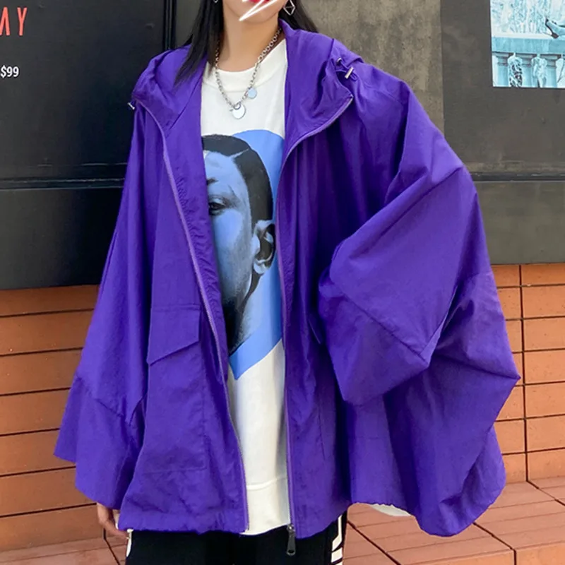 

XUXI Autumn 2020 Women New Windbreaker Fashion Stitching Solid Color Short Coat Long Sleeve Thin Bat Sleeved Open Stitch FZ3020