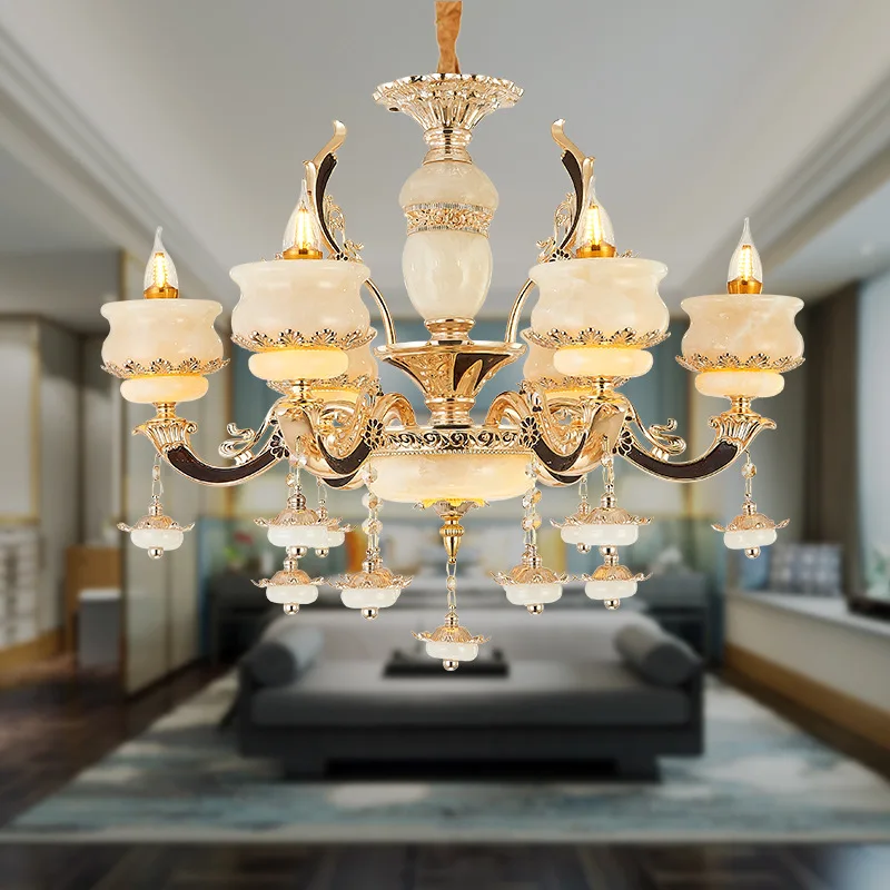 

European Crystal Luxury Bedroom Living Room Chandelier Villa Crystal Candle Chandelier Hotel Corridor Jade Chandelier