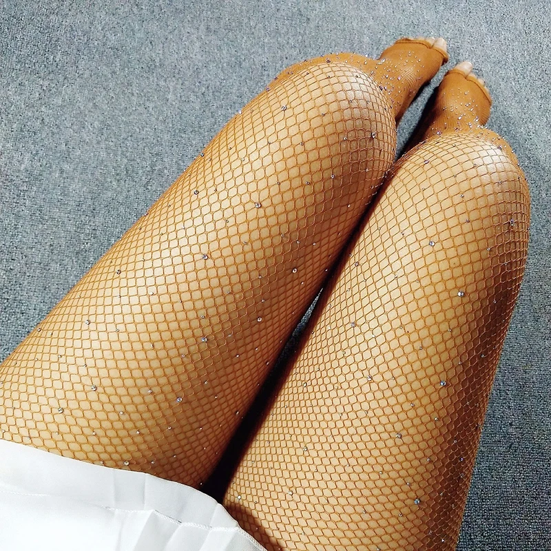 Women Stocking Rhinestone Collant Femme Lenceria Diamond Sexy Tights Transparent Fishnet Stockings Pantyhose Diamond Party
