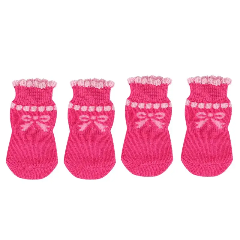 New-Pet Puppy Dog Bowknot Cotton Socks Anti-Slip Paw Protectors 4pcs/set Pink | Дом и сад