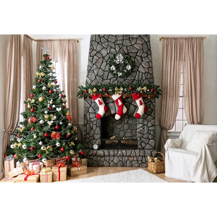 

Critmash Backdrop Photography Fireplace Christmas Tree Gifts Sofa Home Decor Holiday Party Children Background Photo Studio