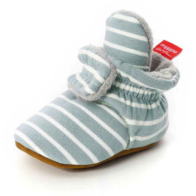 Newborn Baby Socks Shoes Boy Girl Star Toddler First Walkers Booties Cotton Comfort Soft Anti-slip Warm Infant Crib Shoes stripe sky blue