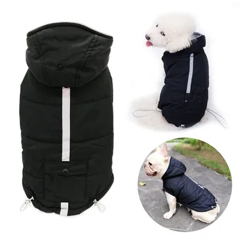 

Winter Dog Clothes for Large Dogs Reflective Jacket for Dogs Fleece Lining Hooded Windproof Puppy Coat Medium Pet Clothing Black