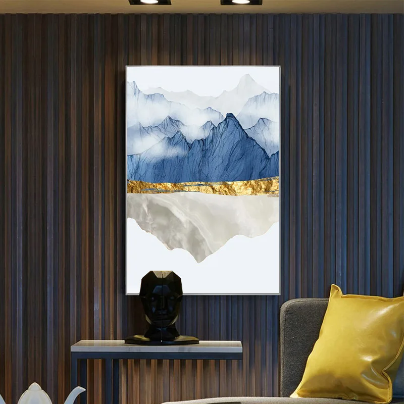 Современный горный отражение мраморный абстрактный настенный плакат пейзаж холст печать живопись современное искусство украшение дома картина