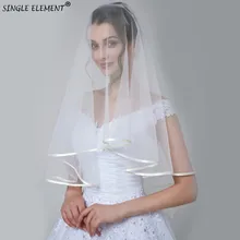 Wholesale 2 Layer Ribbon Edge Voile Mariage Comb White Ivory Wedding Short Veil Welon Bridal Accessories