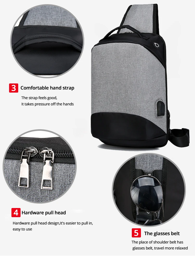 Нейлоновая сумка-слинг для мужчин, нагрудная сумка, противоугонная сумка через плечо с USB портом, Большая вместительная сумка на плечо для мужчин