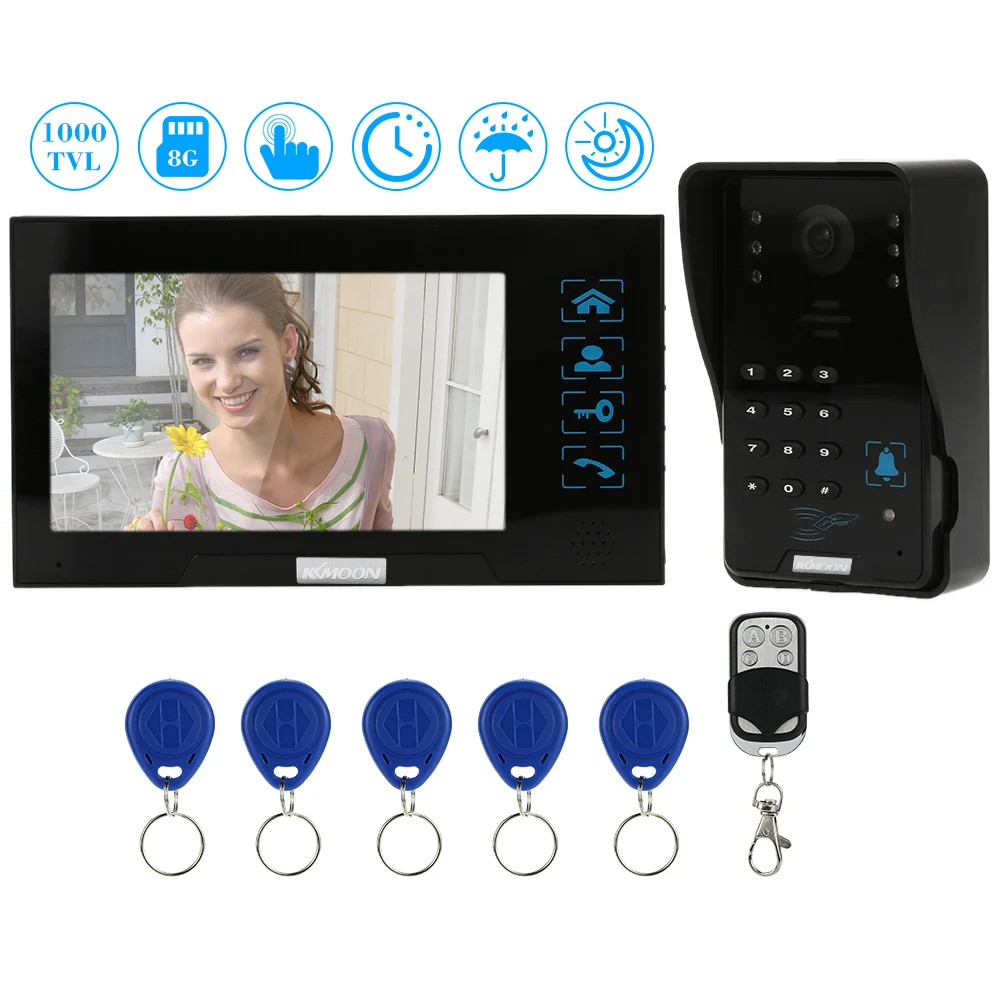 KKmoon " проводной видео домофон система записи/снимка визуальный домофон дверной звонок Поддержка сенсорной кнопки ID карты/код/Удаленный разблокировка