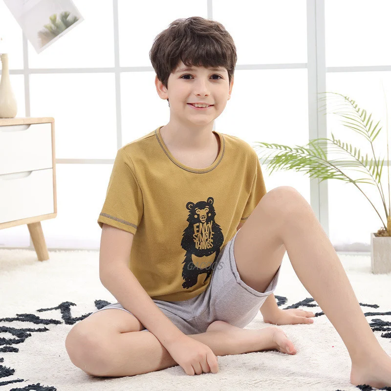 Cotton Sleepwear Clothing Pajamas-Set Short-Sleeve Teens Girls Boys Childrens Summer