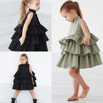 

Summer Cute Red Green Ball Gown Girls Dresses Kid Girl Party Dress Sleeveless O Neck Cake Ruffled Tutu Bubble Dress 2-6T