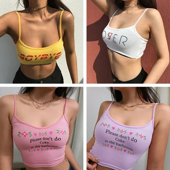

Fashion Women Girl Sexy Cami tops Sexy letters flower print Strappy sleeveless camisole Club Streetwear sling Crop top Vest Sale
