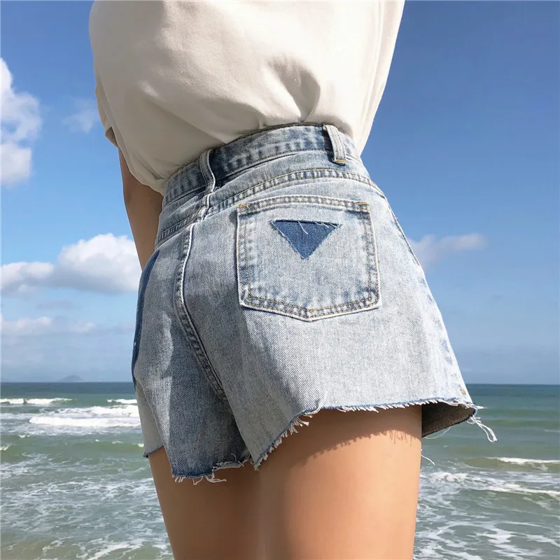 Summer 2019 Лето корейский стиль свободный цвет пэчворк с высокой талией джинсы женские повседневные широкие lege шорты женские (Z6227)
