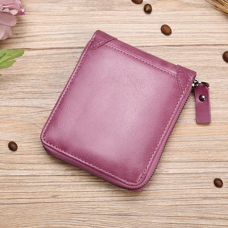 red purple Роскошный мужской и женский кошелек из воловьей кожи, короткий кошелек на молнии, кошелек для монет, держатель для карт, многофункциональные модные кошельки - Цвет: red purple