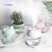 USB Mute Cute Cat Air Humidifier Ultrasonic Humidifiers with Night Light Mini  Diffuser Mist Diffuser for Home Car 400ML