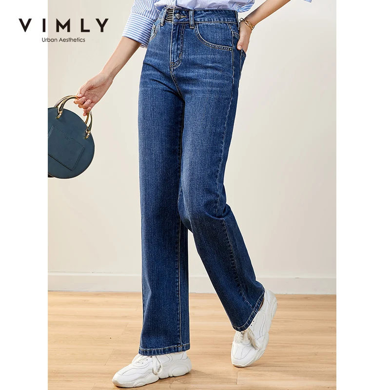 Vimly Woman Jeans Casual High Waist Solid Buttons Pockets 2020 Autumn Vogue Baggy Denim Straight Pants Vintage Femme 70166 | Женская