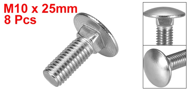 M10 x 25mm UXCELL 8 шт. каретные болты Болт с квадратным подголовком круглая голова квадратных шеи 304 Нержавеющая сталь для Приспособления M8x35/50/60 мм M10x25mm - Цвет: M10 x 25mm