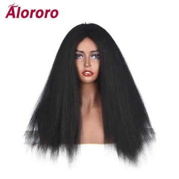 

Alororo Natural Black Afro Wig Long Fluffy Synthetic Hair Extensions High Temperature Wire African American Wigs
