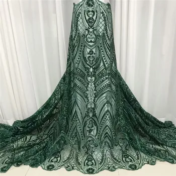 

Latest African Lace Fabric 2020 High Quality Velvet Lace With Sequins green Nigerian Lace Fabrics For Wedding Dress 5 Yards