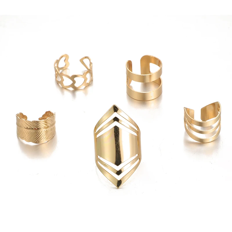 Docona 5 шт./компл. Мода Bague панк Совместное круг среднего пальца набор колец для Для женщин Регулируемый золотыми пустотелыми вечерние кольцо 2707