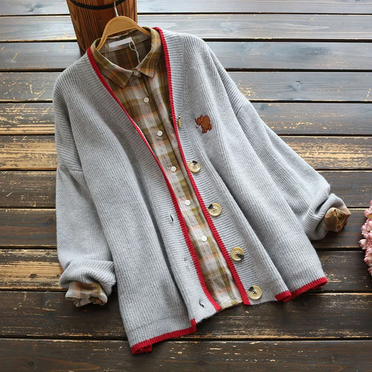 

Spring Autumn Woman Sweater Knitting 2019 V-neck Cardigan Single Breasted Coat Mori Girl Cardigan Sweater YoYiKamomo