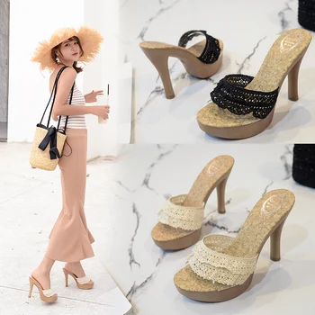 

Beach vacation wind leisure transparent sexy lace high-heeled sandals waterproof platform leopard fashion wild high-heeled sanda