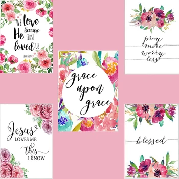 

Beautiful blessing diy oil picture painting by numbers with flowers and word coloring by numbers acrylic paint wall decoration